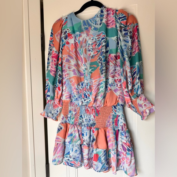 Revolve $228 Amanda Uprichard Arber Smocked Waist Puff Sleeve Mini Dress Small - Picture 6 of 8